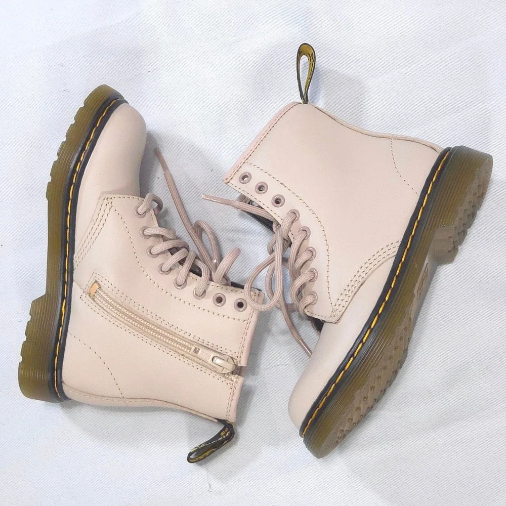 Dr Martens 1460 Delaney Side Zip Boots Kids 11 Pastel Pink Leather Lace Up NWOB